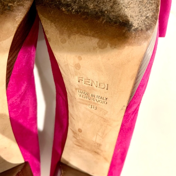 Fendi authentic fuchsia peep toe bow platform stacked heel pump 38 size 8 - Picture 9 of 15